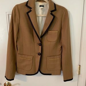 JCrew wool, camel color blazer with navy trim